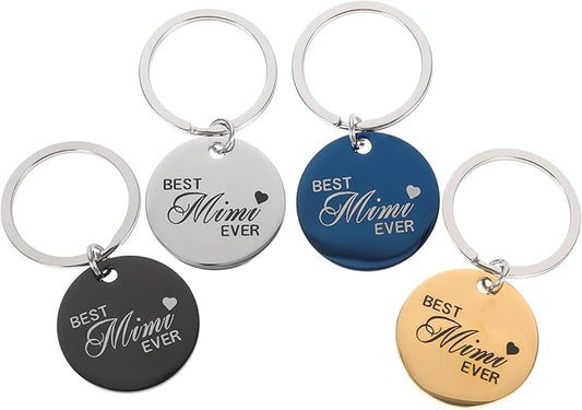 KALLORY 4pcs Stainless Steel Pet Id Dog Tag Keychain Set, Round Engraved Name Tags for Collar, Includes Silver, Dark Gray, Navy, and Yellow, Sturdy Pet Supplies for Cats and Dogs