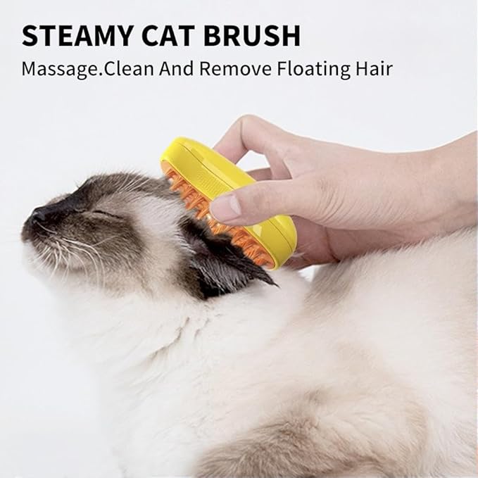 Steamy Mango 3-in-1 Steam Grooming Brush, Eliminates Flying & Tangled Hair, Water Spray for Cats & Dogs, Shedding & Massage Tool