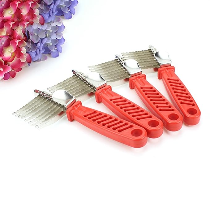 Dog Dematting Comb Rake Detangler Brush for Dogs Stainless Steel Grooming Comb Cats Pets Matted Fur Removal on Undercoat Tool Pet Supplies Red