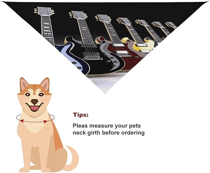 Dog Bandana Spring Pet Scarf Adjustable Triangle Electric Guitar Printing Dog Bib Washable Polyester Puppy Bandana for Small Medium Large Dogs Cat Birthday Party Supplies