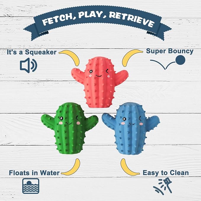 Squeaky Dog Toys for Medium Dogs, Soft Latex Rubber Cactus Dog Ball, Cute Bounce Squeak Pet Toy