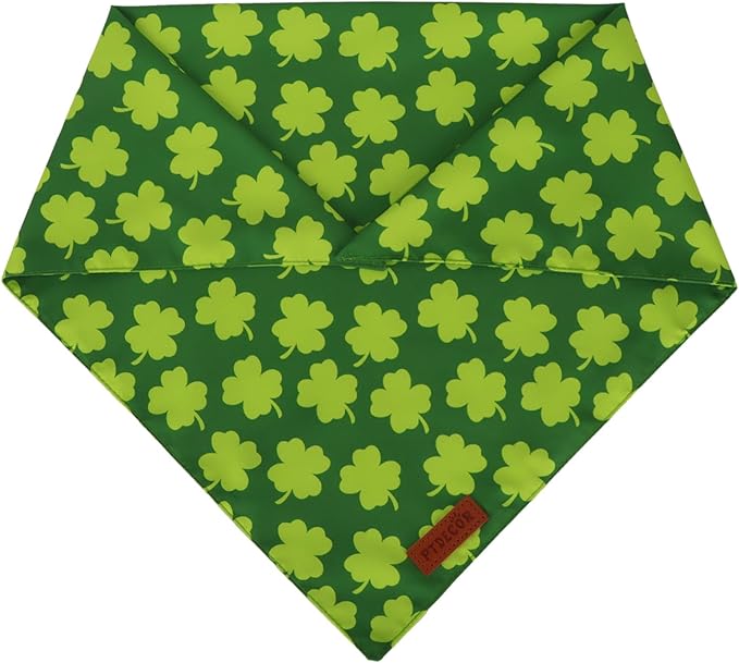 PTDECOR St. Patrick's Day Dog Bandana, Reversible Lucky Pet Scarf, Premium Durable Fabric, Adjustable Green Shamrock Pet Bandanas for Small Dogs Pets (Small)