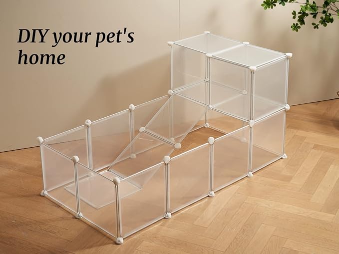 Transparent Clear Small Animal Playpen, Guinea Pig Cages, Puppy Dog Playpen, Pet Playpen, Rabbit Bunny Indoor Fence Pen Enclosure, White Clear Plastic Playpen,12X12 Inch, 12Panels