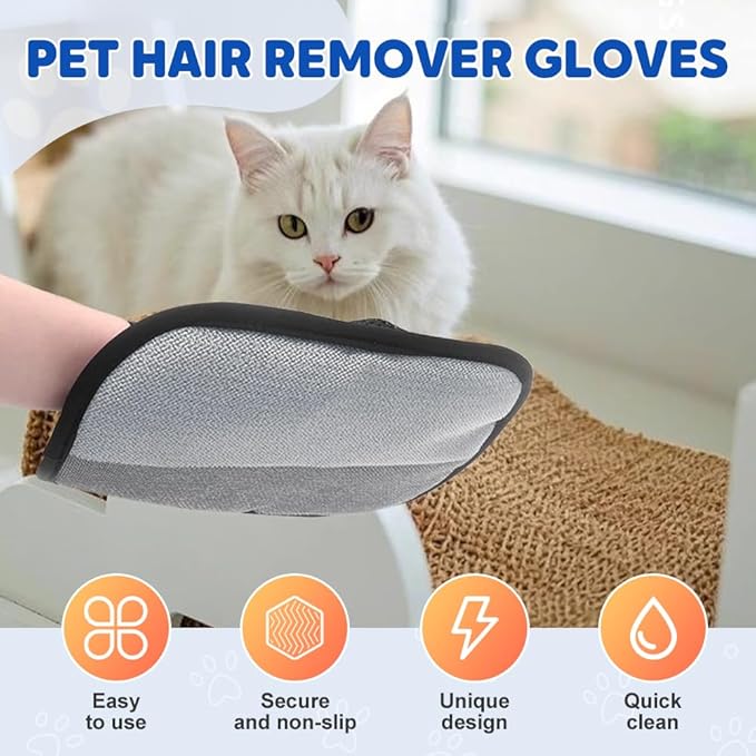 2PC Pet Hair Removal Glove for Cats Dogs, Electrostatic Pet Hair Remover Grooming Removal Gloves for Pet Hair,Hair Remover Electrostatic Gloves for Couch Clothes Carpet Bed Furniture (2PC)