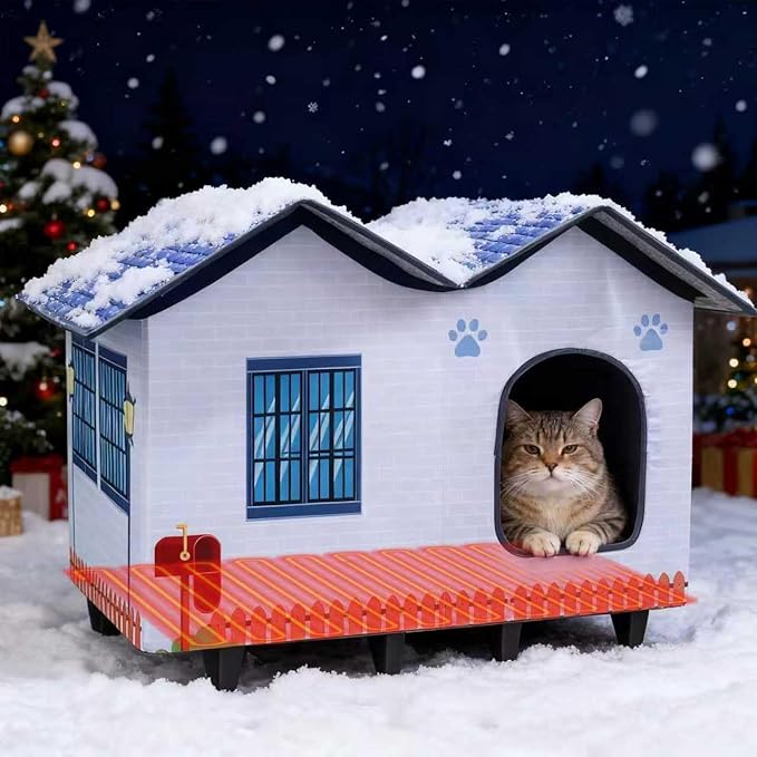 Heated Cat Houses for Indoor/Outdoor Cats with Elevated Heated Cat Bed Waterproof Providing Safe Feral Cats, Easy to Assemble