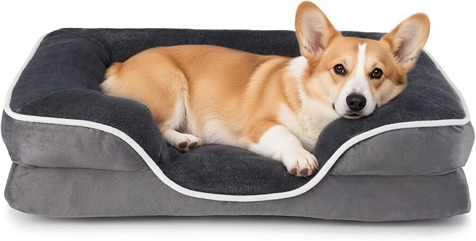 NEWBULIG 35x25 Inch Orthopedic Dog Bed Large Sized, Dog Couch/Sofa Bed with Washable Cover, Waterproof, Memory Foam, Soft Fluffy Surface