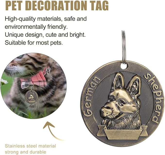 DECHOUS 4pcs Vintage Bronze Dog Id Tags Pet Collar Pendants for Large Breed Dogs, Custom Engraved Name Tags with Hanging Charms for Pet Supplies
