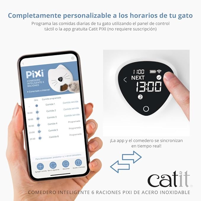 Catit PIXI Smart 6-Meal Feeder – Automatic Cat Feeder with App Control, Stainless Steel Tray, Custom Schedule, Ice Packs, for Dry & Wet Food