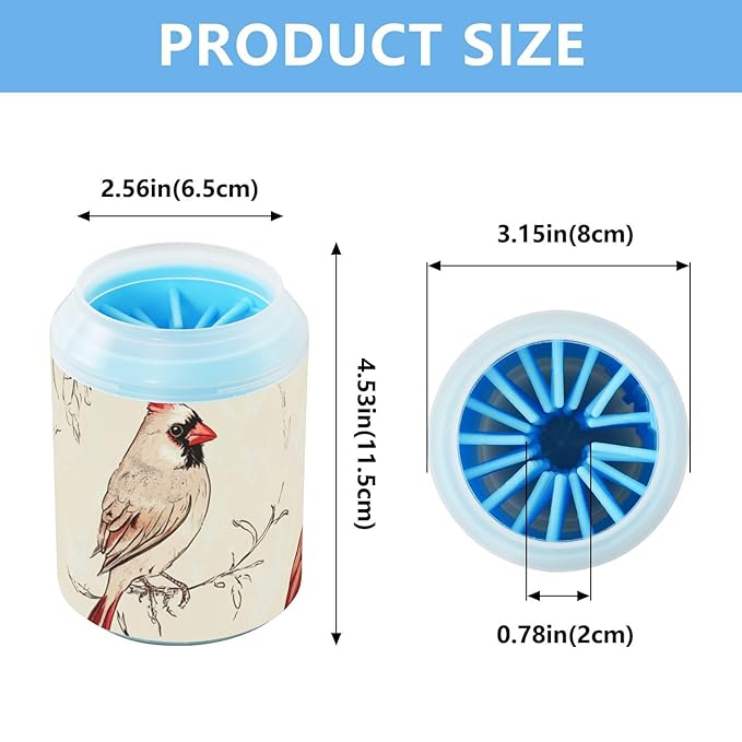 Art Northern Bird Birds Beige Reusable Pet Paw Cleaner Cup Soft Silicone Bristles Feet Grooming Supplies Gently Cleans Paws After Walks