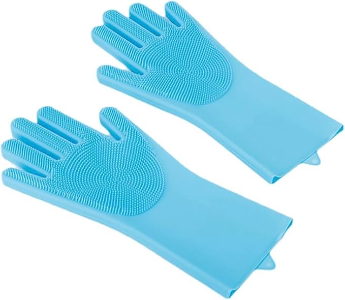 Pet Grooming Gloves for Dogs and Cats - Silicone Bathing Scrubber & Hair Removal Glove for Easy Cleaning(Blue)