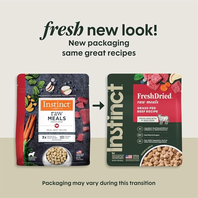 Instinct FreshDried Bites, Natural Freeze-Dried Dog Food, Grain Free - Real Beef, 3 oz. Bag