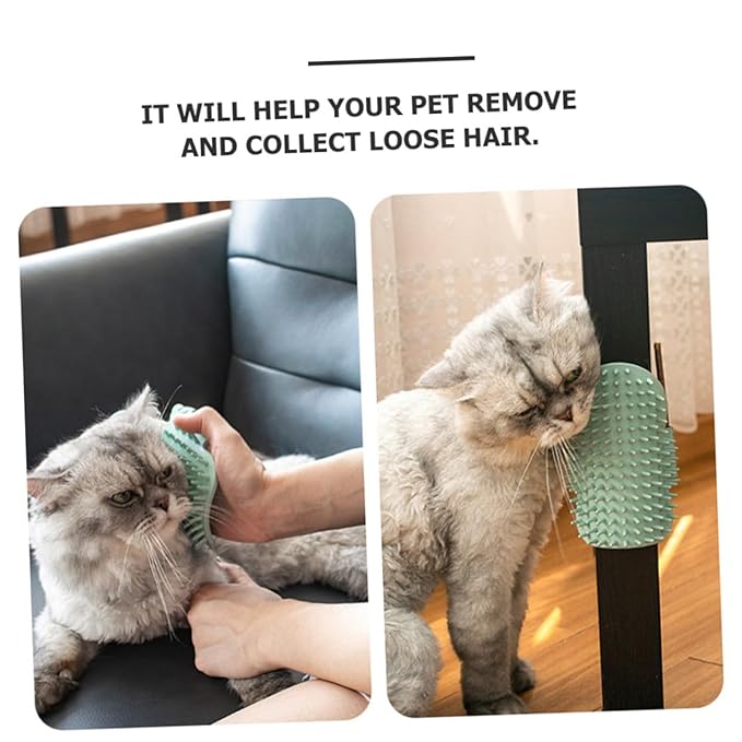 Cat Corner Massage Comb Rubber Bristles Self Grooming Wall-mounted Pet Brush Practical Green Cat Grooming Tool Random Color