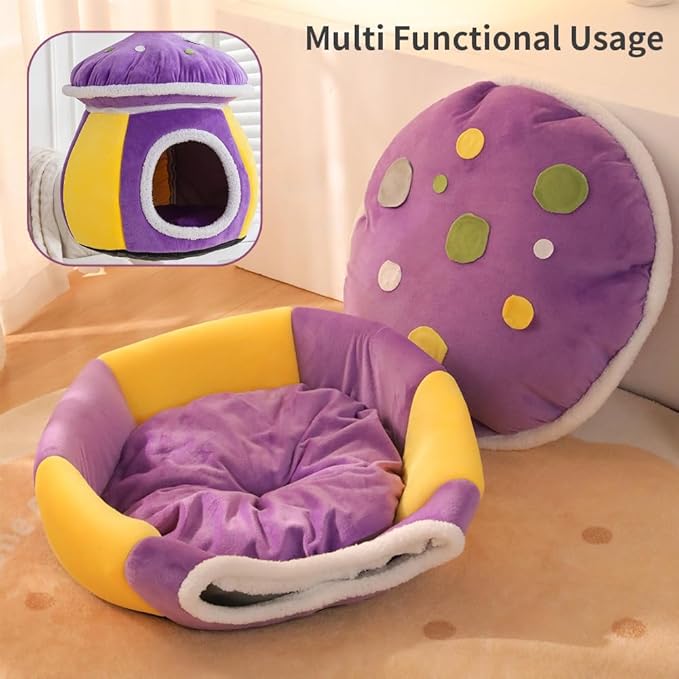Cute Mushroom Cat House Cat Cave Bed for Indoor Warm Dog nest with Detachable Cushion for Puppy and Kitten