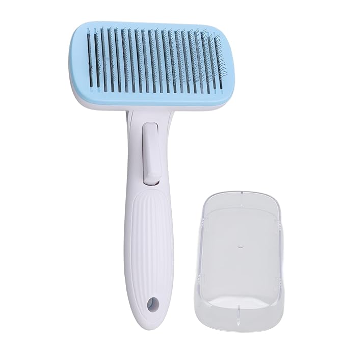 Cat Brush For Shedding, De Shedding Brush Dog Hair Dogs Cats Grooming Tool Self Cleaning Slicker Hair For Rabbit Massage Removes Loose Undercoat (Steel Wire Blue)