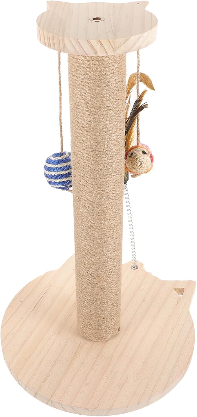 Toyvian Cat Scratching Post with Teaser Indoor Freestanding Wear-Resistant Sisal and Solid Wood Cat Claw Scratcher for Daily Use Grooming Random Color