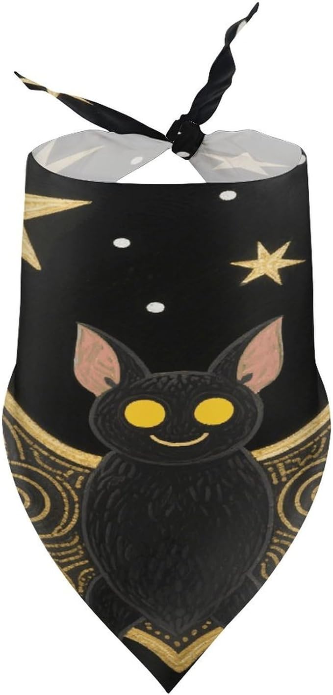 Dog Bandana Spring Pet Scarf Adjustable Triangle Black Gloden Bat Printing Dog Bib Washable Polyester Puppy Bandana for Small Medium Large Dogs Cat Birthday Party Supplies