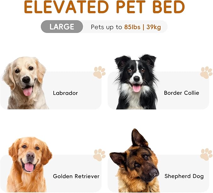 Elevated Cooling Dog Bed for Large Dogs,Waterproof Outdoor Pet Cot with Washable Breathable Mesh,Non-Slip Feet,Comfortable Dry Raised Dog Bed,50.8 x 31 x 8 Inches,Grey