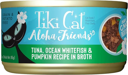 Tiki Cat Aloha Friends, Tuna, Ocean Whitefish & Pumpkin, Grain-Free & High Moisture, Wet Cat Food for All Life Stages 3 oz. Can (12 Count)