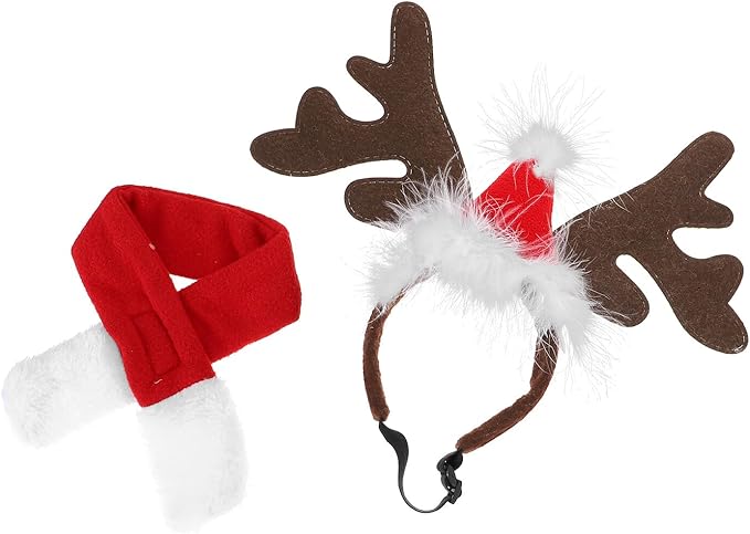 NUOBESTY Pet Christmas Hat and Scarf Set with Festive Dress-up Headgear, Winter Holiday Outfit Accessory for Dogs and Cats, Soft Comfortable Fabric for Pet Supplies