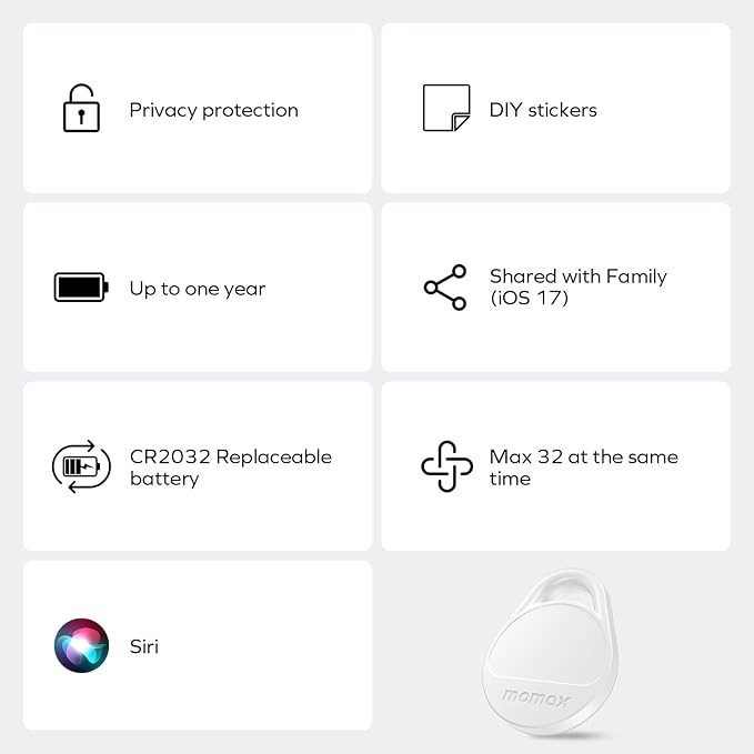 MOMAX Key Finder Luggage Tracker Smart Tag for Key, BR10 (White, 1 Pack)