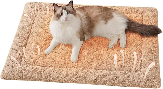 Self Warming Cat Bed Mat, Washable Self Heating Cat Mat, Extra Warm Thermal Pet Pad with Non-Slip Bottom, Soft Plush Faux Fur for Indoor Pet Sleep Cushion, 23x15 Inch Latte