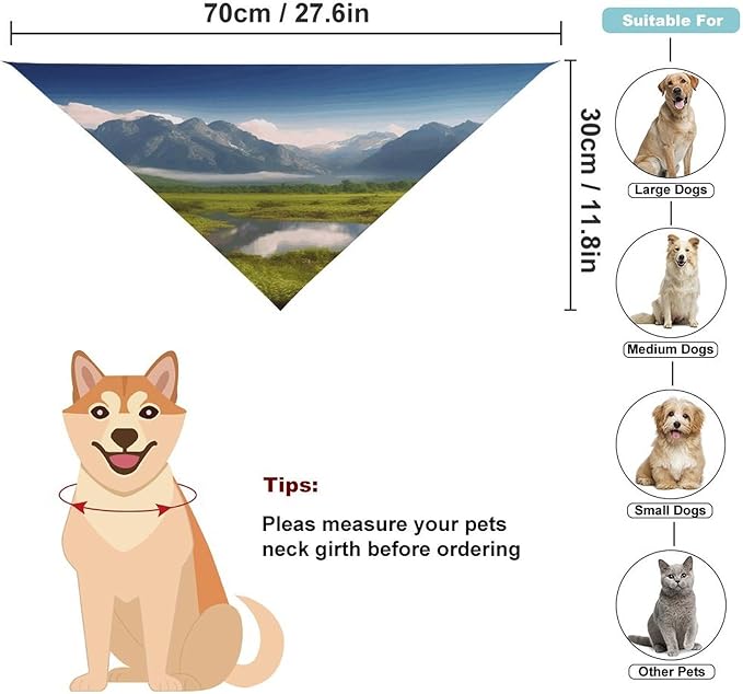 Dog Bandana Spring Pet Scarf Adjustable Triangle Beautiful Scenery Printing Dog Bib Washable Polyester Puppy Bandana for Small Medium Large Dogs Cat Birthday Party Supplies