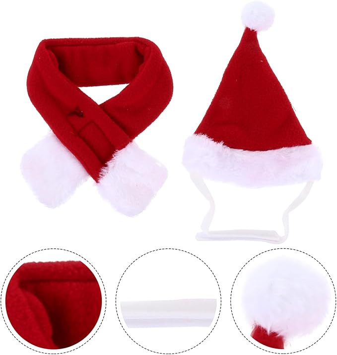 SHOWERORO Christmas Pet Costume Set Dog and Cat Scarf and Hat Accessories L Size Holiday Party Supplies