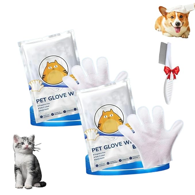 Odor-Removing Pet Grooming Gloves, Odor-Removing Pet Grooming Gloves, Nourishing Waterless Portable Grooming Tool, Refreshing and Water-Free, For Cats and Dogs