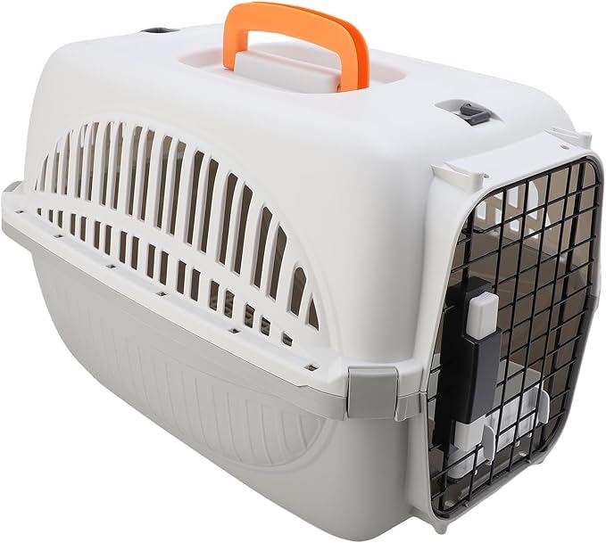 AYNEFY Dog Travel Supplies Easy to Assemble Portable Dog Carrier with Ample Space and Excellent Ventilation for Outdoor Travel and Vet Visits Plastic Pet Carrier (Grey)