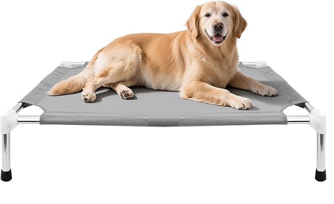 Makerfire Elevated Dog Bed, Indoor/Outdoor Raised Dog Cot for Small Dogs, Detachable Pet Bed with Non-Slip Feet, Polyester Cotton (26'' L x 19.5'' W x 6.4" H)