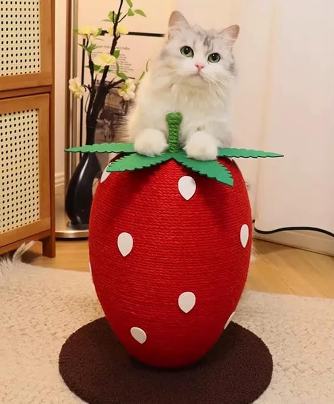 Strawberry Cat Scratching Post – Decorative Vertical Sisal Ball – Artistic Mushroom Style Cat Furniture for Kittens and Small Cats
