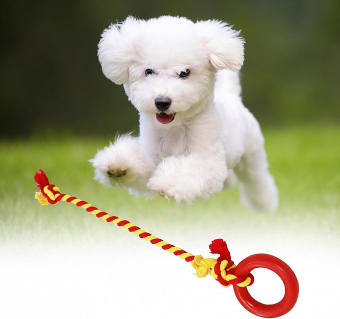 Interactive Dog Tug Toy Pets Supplies with Rings Exercise Playing Running Dog Rope Toy for Kitten Outdoor Lawn Cleaning, Red