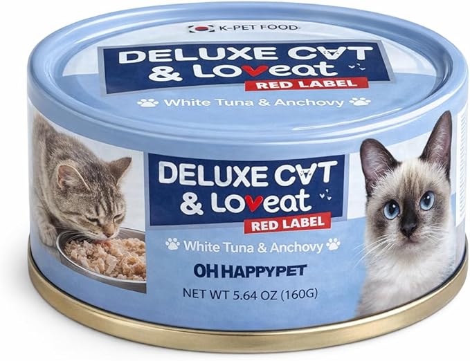 Deluxe Cat & Loveat Grain-Free Wet Cat Food, White Meat Tuna with Vitamins & Taurine, High Protein, No Preservatives, Complete Nutrition, 5.64oz Cans (12Pack White Tuna & Anchovy)