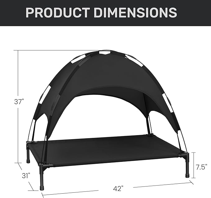 Heeyoo Elevated Dog Bed with Canopy, Portable Dog Cot with Removable Shade Tent, Outdoor Raised Pet Cot Cooling Bed for Dogs