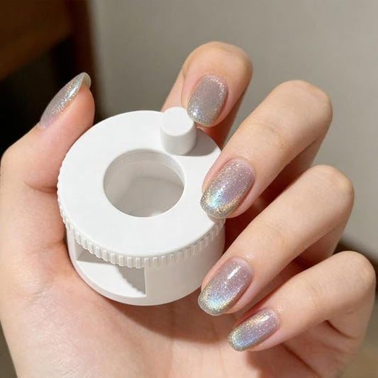 Rotating Cat Eye Magnet, Adjustable Cylinder Stand, Beginner Friendly Nail Tool with Uniform Magnetic Force and Excellent Light Absorption, Can Easily DIY Glossy Cat Eye Effect (P+W)