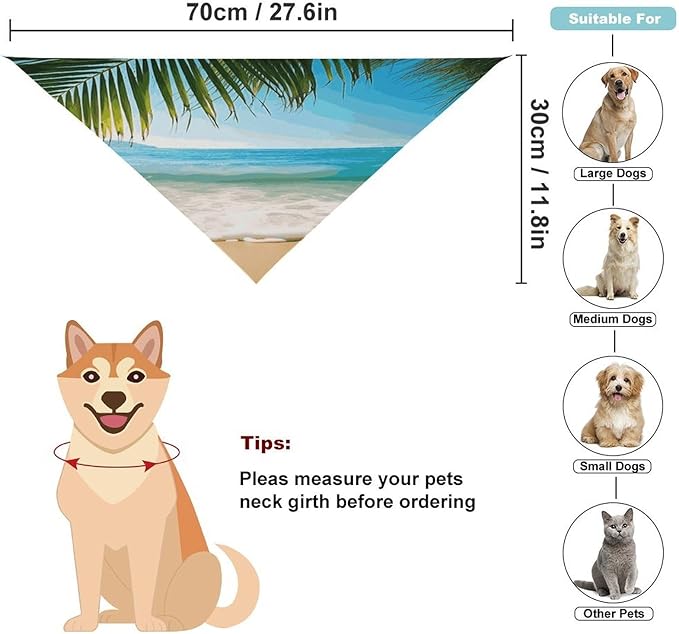 Dog Bandana Spring Pet Scarf Adjustable Triangle Ocean Sea Beach Palm Leaves Printing Dog Bib Washable Polyester Puppy Bandana for Small Medium Large Dogs Cat Birthday Party Supplies