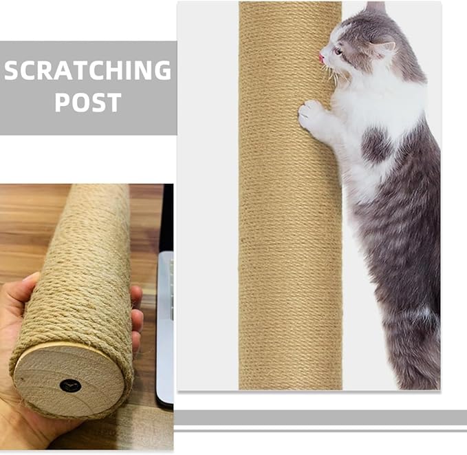 SUPVOX Jute Rope Cat Scratching Post Replacement Solid Wood Cat Climbing Pole 9cm Diameter 40cm Length Wear-Resistant Indoor Scratcher and Kittens