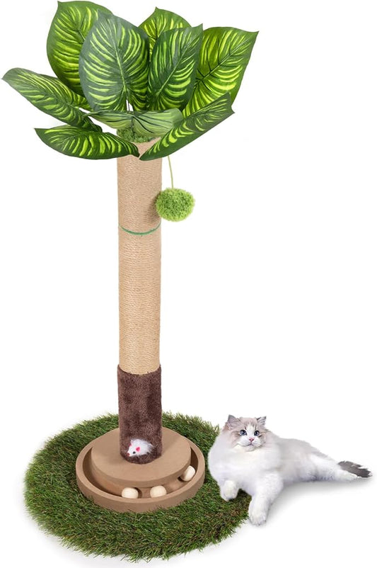 Cat Scratching Post, 35 Inch Tall Cat Scratcher Cat Tree Tower with Hanging Ball for Indoor Cats Adults,Sisal Rope Kitten Scratch with Interactive Mouse Cat Toy