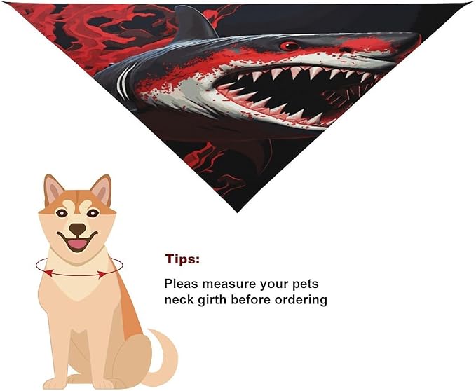 Dog Bandana Spring Pet Scarf Adjustable Triangle Red-Black Shark Printing Dog Bib Washable Polyester Puppy Bandana for Small Medium Large Dogs Cat Birthday Party Supplies
