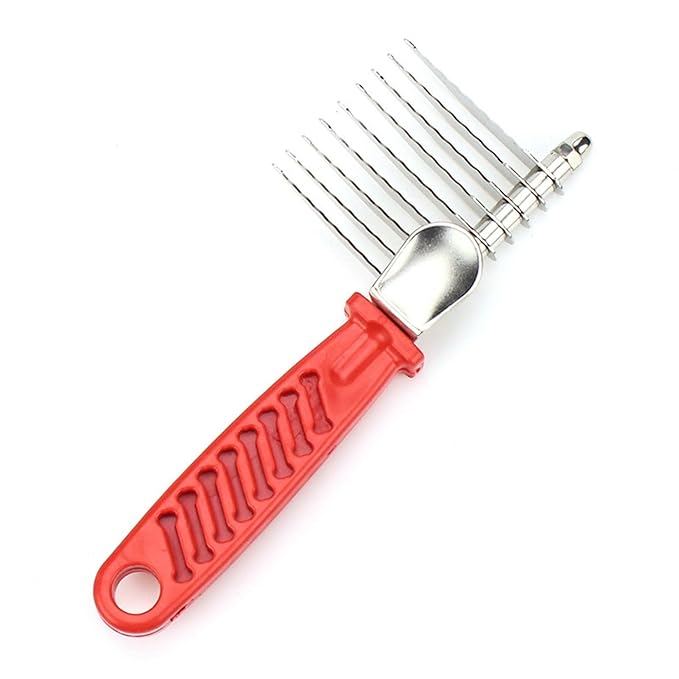 Dog Dematting Comb Rake Detangler Brush for Dogs Stainless Steel Grooming Comb Cats Pets Matted Fur Removal on Undercoat Tool Pet Supplies Red