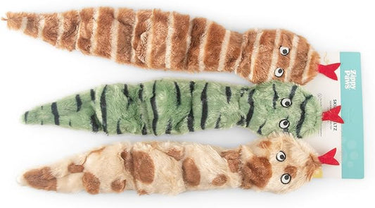 ZippyPaws Skinny Peltz - No Stuffing Dog Toy Pack to Keep Them Busy, for Medium and Large Dogs, Squeaky Pet Toys, Unstuffed Chew Toys, Soft Plush Variety Pack, Desert Snakes - 18"