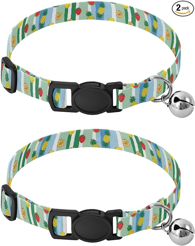 Dog Collar Fruits Stripes Blue Pattern Small Dog Collars Comfortable Puppy Collar Cat Pet Collar for Dogs Cats Pets Supplies 2 Pack
