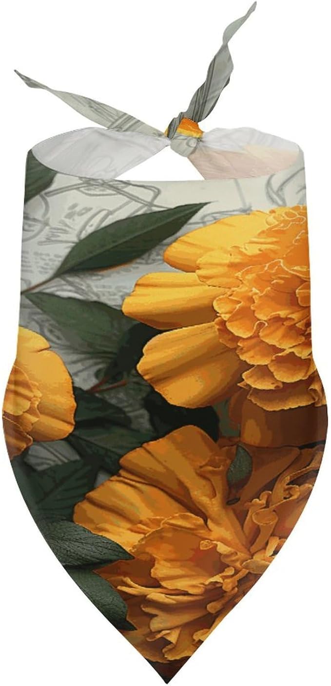 Dog Bandana Spring Pet Scarf Adjustable Triangle Marigold Printing Dog Bib Washable Polyester Puppy Bandana for Small Medium Large Dogs Cat Birthday Party Supplies