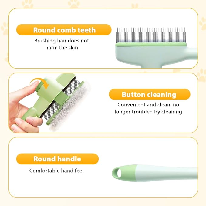 Flea Comb for Cats & Dogs, 2025 New Pet Hair Removal Comb with Release Button, Pet Grooming Brush Cat Dog Combs, Self-Cleaning Cat Brush for Short and Long Hair Cats (2 Pcs)