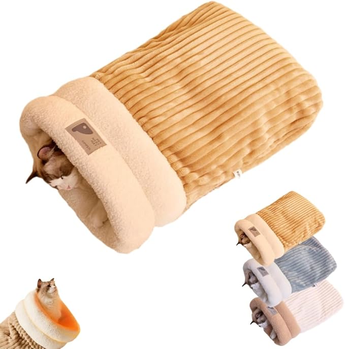 Cat Sleeping Bag, Cats Winter Sleeping Bag for Indoor Cats Cozy Plush Cat Cave Bed, Self-Warming Pet Snuggle Sack for Kitten Puppy Small Dogs (B-Brown 1 pcs, M-17"x14.5")