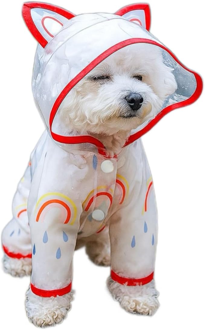 Waterproof Dog Raincoat,Full Coverage 4 Legs Dog Rain Jacket for Small Dogs,Pet Rain Coat with Hood,Reflective Strips&Leash Hole Outdoor Raincoat (Small（for Weight 3.3-5 lb）, Rainbow)