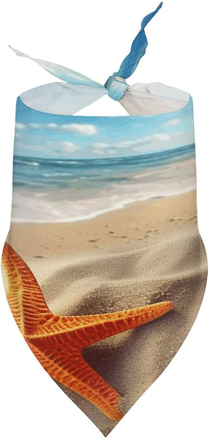 Dog Bandana Spring Pet Scarf Adjustable Triangle Sea Beach Starfish Printing Dog Bib Washable Polyester Puppy Bandana for Small Medium Large Dogs Cat Birthday Party Supplies