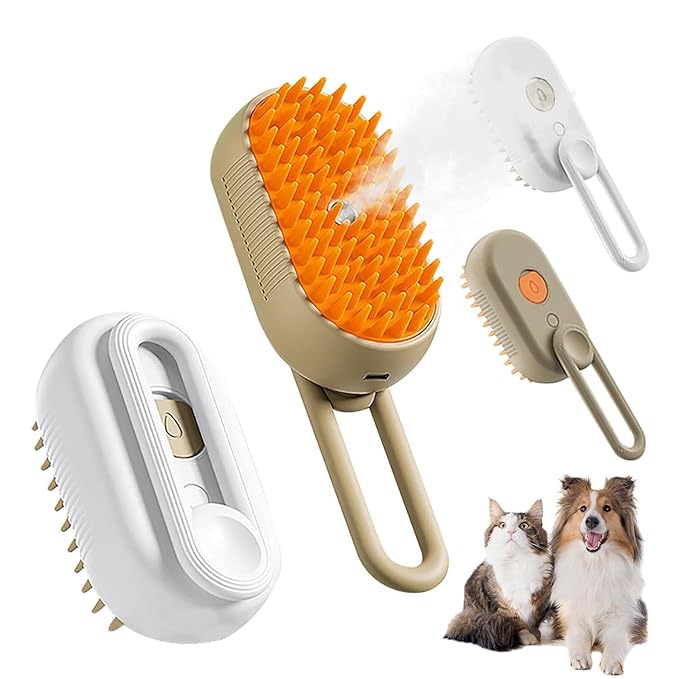 2 Pcs Pet Spray Massage Brush, Cat Hair Steam Brush for Shedding,Cleaning Pet Brush for Massage and Bathing with One Click Spray,Silicone Grooming Spray Comb with 360° Rotating Arm