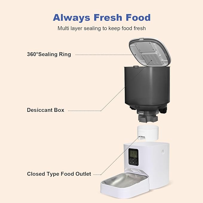 4L Automatic Cat Feeder Pet Food Dispenser with 10s Voice Recorder, Pet Feeder up to 8 Meals per Day, Timed Cat Feeder with Dry Food Sealed Ring