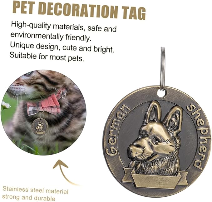 Happyyami 4pcs German Shepherd Dog Tags Pet Id Charms Vintage Bronze Hanging Labels Anti-Lost Identity Tags for Dog Collars in Pet Supplies